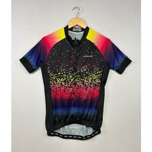 Sporty Vibrant Weimostar Mens Medium Black Rainbow Gradient Cycling Jersey Short